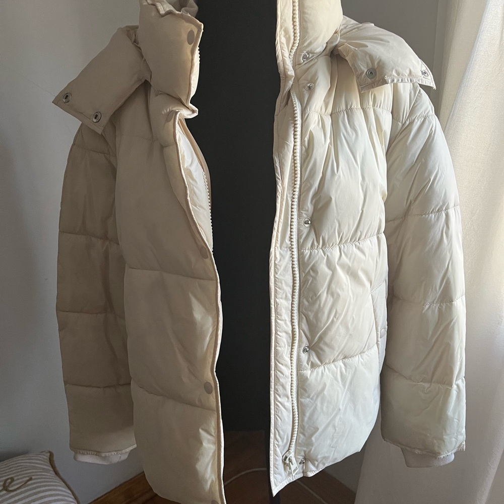 J. Crew Off-White/Cream Quilted High-Collar Puffer Jacket